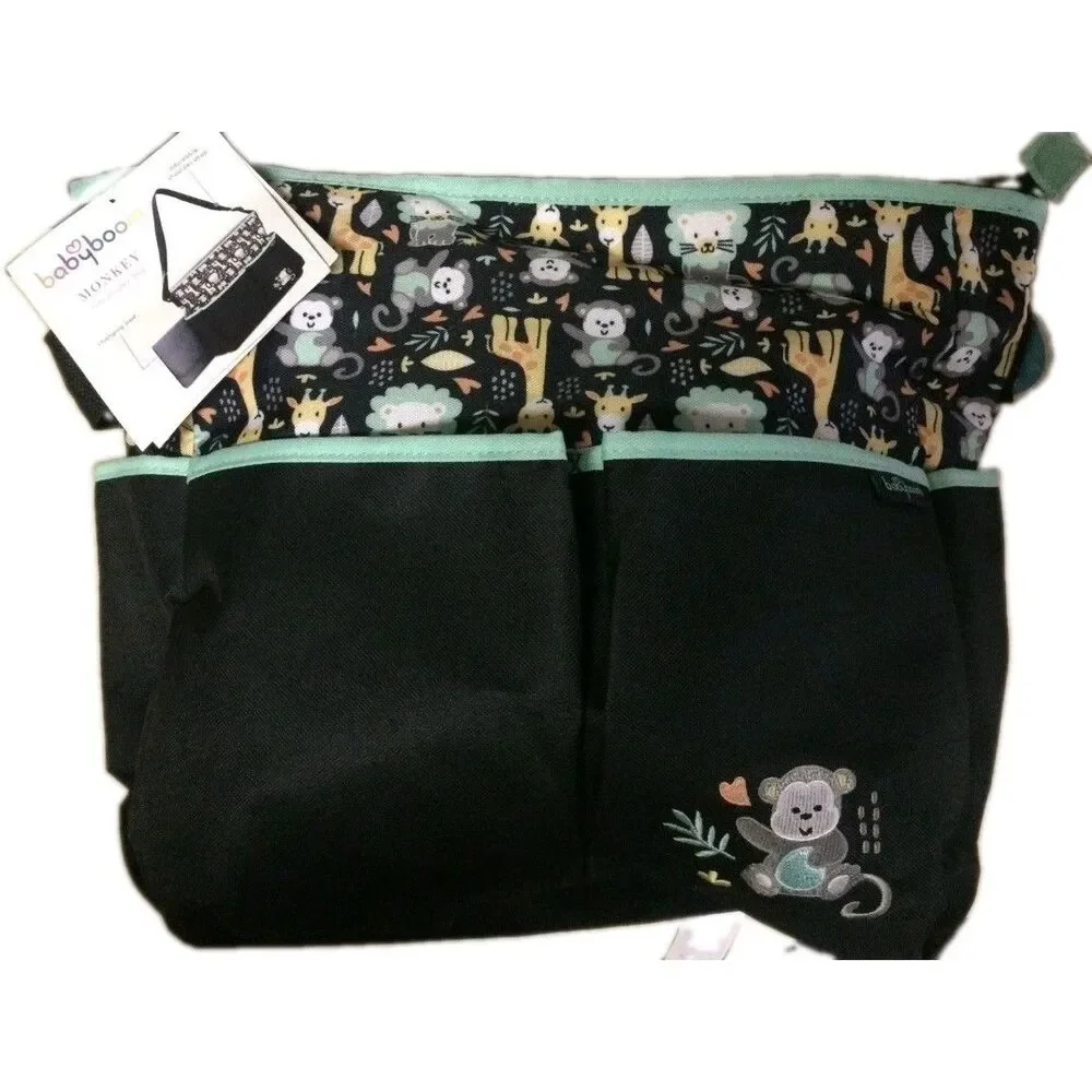 Baby Boom Diaper Bag Tote Giraffes, Monkey, Lion Print Brown w/ Changing Pad NEW